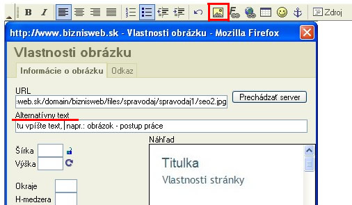 nastavenie alt textu